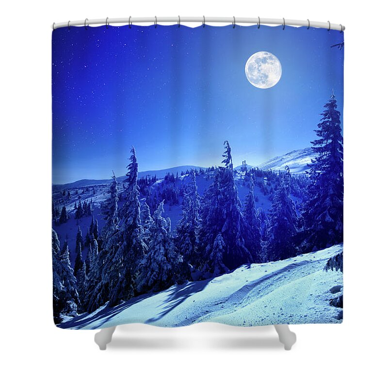 Cool Attitude Shower Curtain featuring the photograph Winter Moon #1 by Yourapechkin