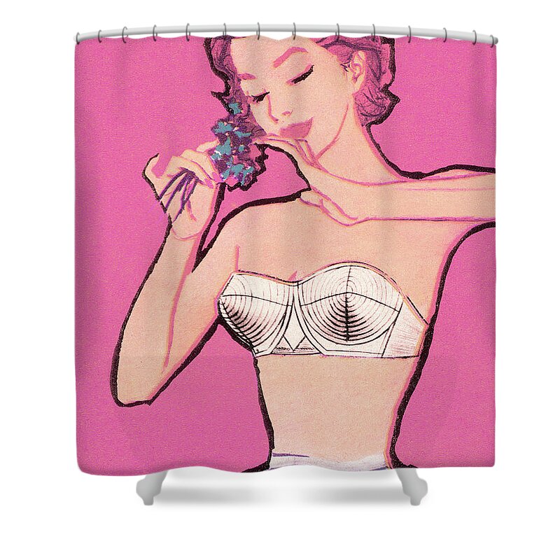 Woman Wearing Bra and Half Slip #1 Shower Curtain by CSA Images
