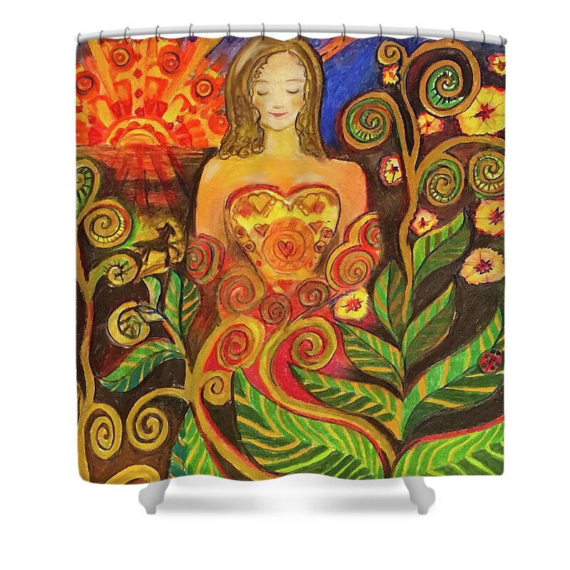 Sunrise Shower Curtain featuring the drawing Zen Morning #1 by Shelley Myers