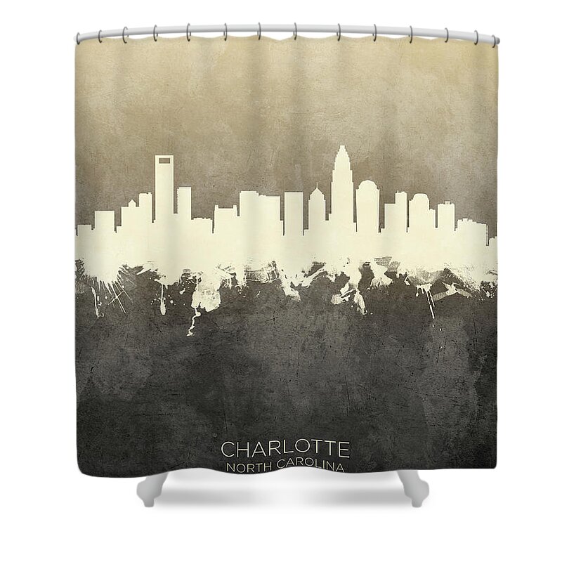 Charlotte Shower Curtain featuring the digital art Charlotte North Carolina Skyline by Michael Tompsett