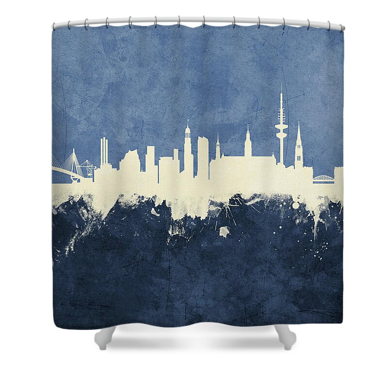 Hamburg Shower Curtain featuring the digital art Hamburg Germany Skyline by Michael Tompsett