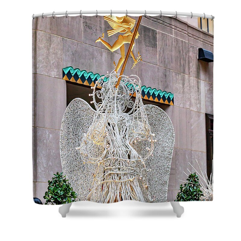Estock Shower Curtain featuring the digital art Ornaments, Rockefeller Center Nyc #10 by Lumiere