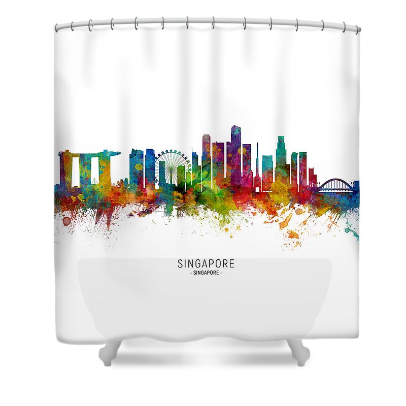 Singapore Shower Curtain featuring the digital art Singapore Skyline #10 by Michael Tompsett