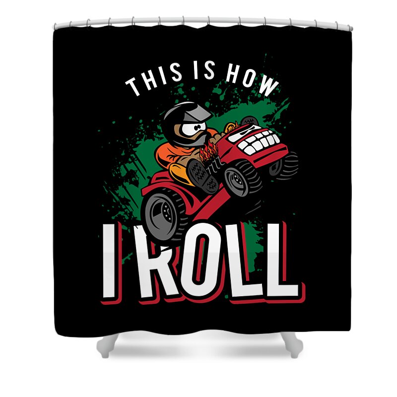 Lawnmower Racing Shower Curtain featuring the digital art Funny Lawn Mower Racing Apparel for Drivers Competitors Motorsport Lovers Petrolheads #6 by Martin Hicks