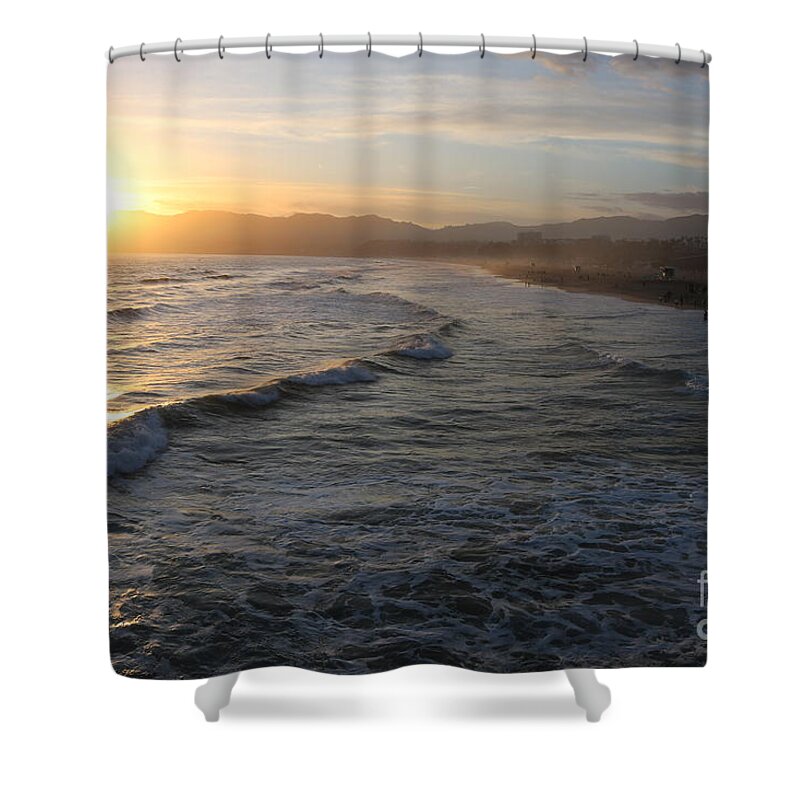 Sunset Shower Curtain featuring the photograph Pacific Sunset , Santa Monica, California #11 by John Shiron