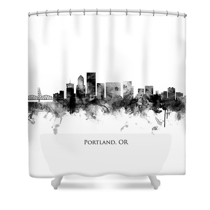 Portland Shower Curtain featuring the digital art Portland Oregon Skyline #11 by Michael Tompsett