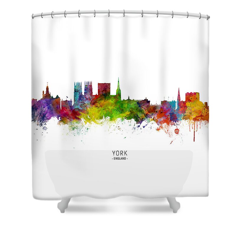 York Shower Curtain featuring the digital art York England Skyline by Michael Tompsett