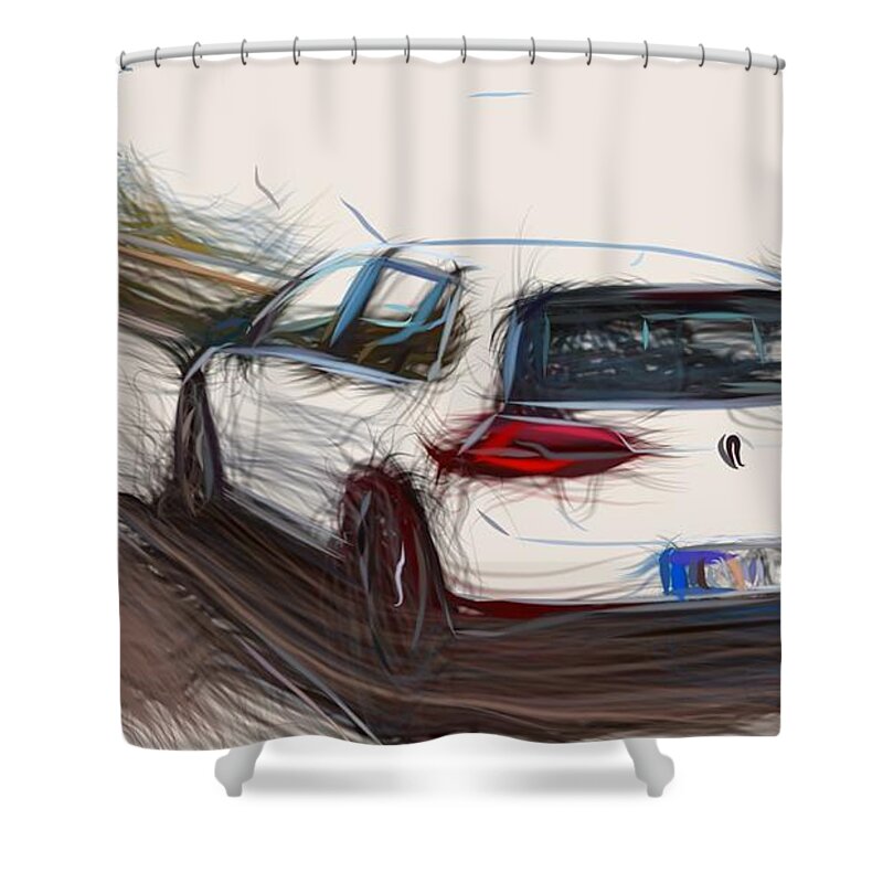 Volkswagen Shower Curtain featuring the digital art Volkswagen Golf GTI Drawing #13 by CarsToon Concept