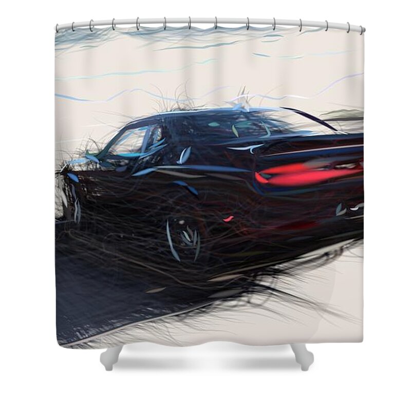 Dodge Shower Curtain featuring the digital art Dodge Challenger SRT Hellcat Draw #13 by CarsToon Concept