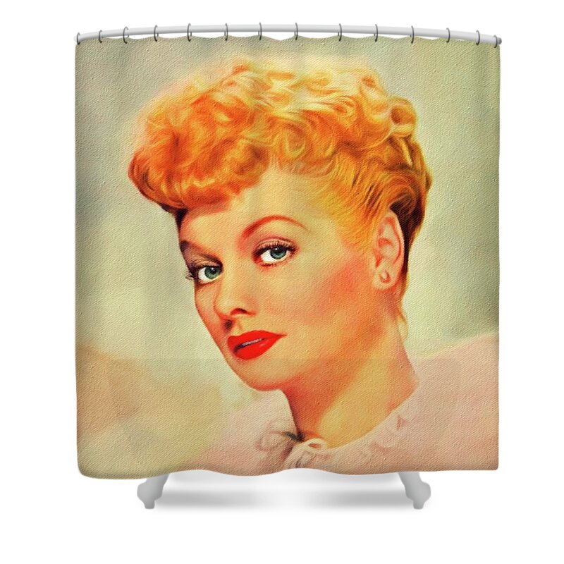 Lucille Shower Curtain featuring the painting Lucille Ball, Vintage Actress #13 by Esoterica Art Agency