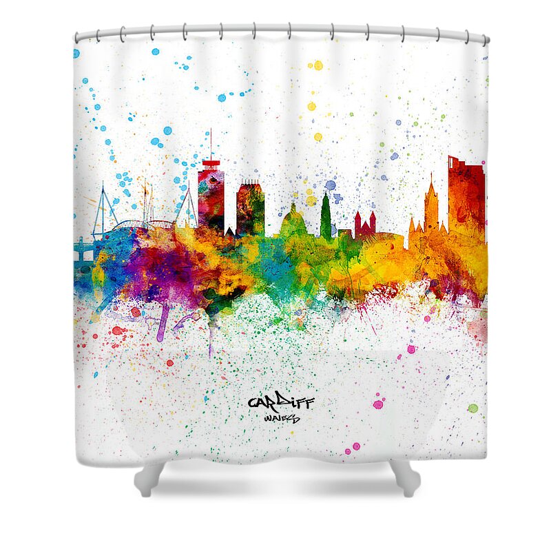 Cardiff Shower Curtain featuring the digital art Cardiff Wales Skyline by Michael Tompsett