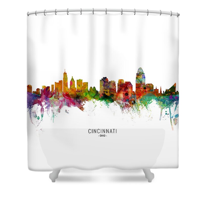 Cincinnati Shower Curtain featuring the digital art Cincinnati Ohio Skyline by Michael Tompsett