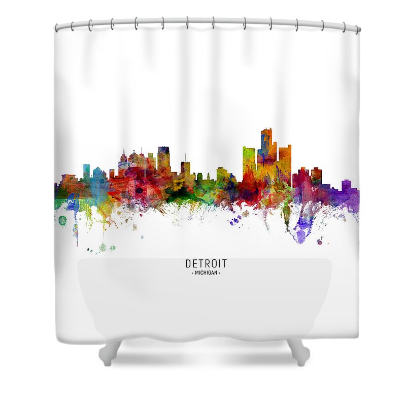 Detroit Shower Curtain featuring the digital art Detroit Michigan Skyline by Michael Tompsett