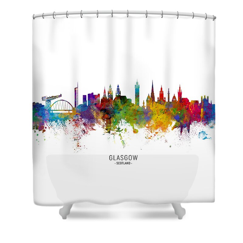 Glasgow Shower Curtain featuring the digital art Glasgow Scotland Skyline #15 by Michael Tompsett