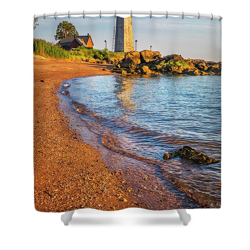 Estock Shower Curtain featuring the digital art Lighthouse, New Haven, Connecticut #15 by Claudia Uripos
