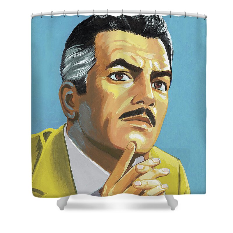 Adult Shower Curtain featuring the drawing Man Thinking #15 by CSA Images