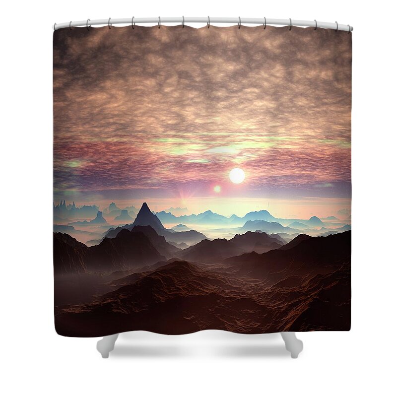 Concepts & Topics Shower Curtain featuring the digital art Alien Planet, Artwork #18 by Mehau Kulyk