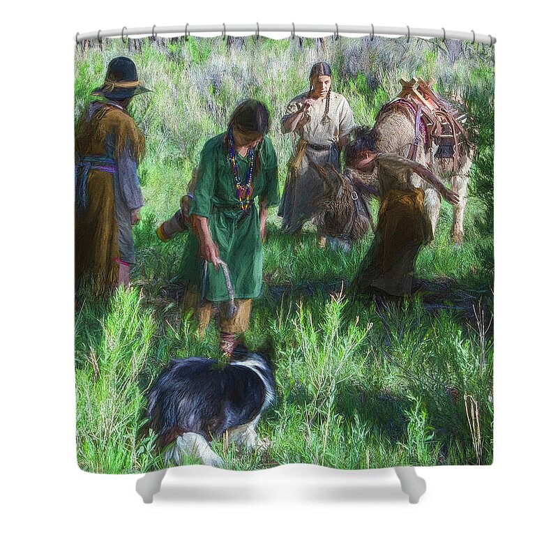 Colorado Shower Curtain featuring the photograph 1840's Native Family by Debra Boucher