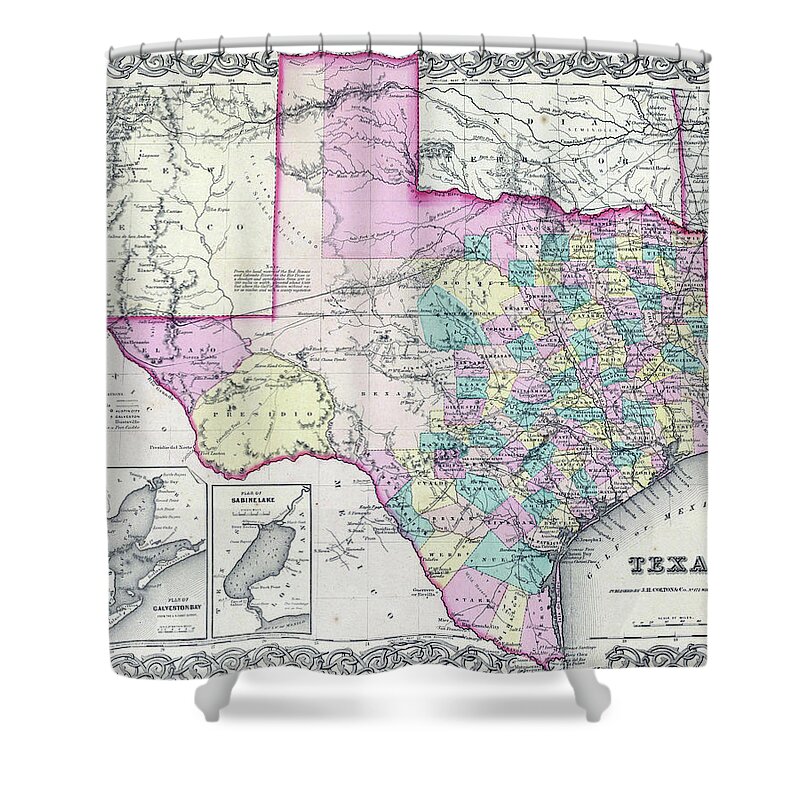 Public Shower Curtain featuring the photograph 1855 antique map of Texas by Steve Estvanik