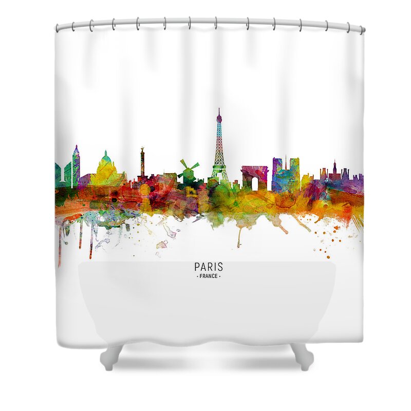 Paris Shower Curtain featuring the digital art Paris France Skyline by Michael Tompsett