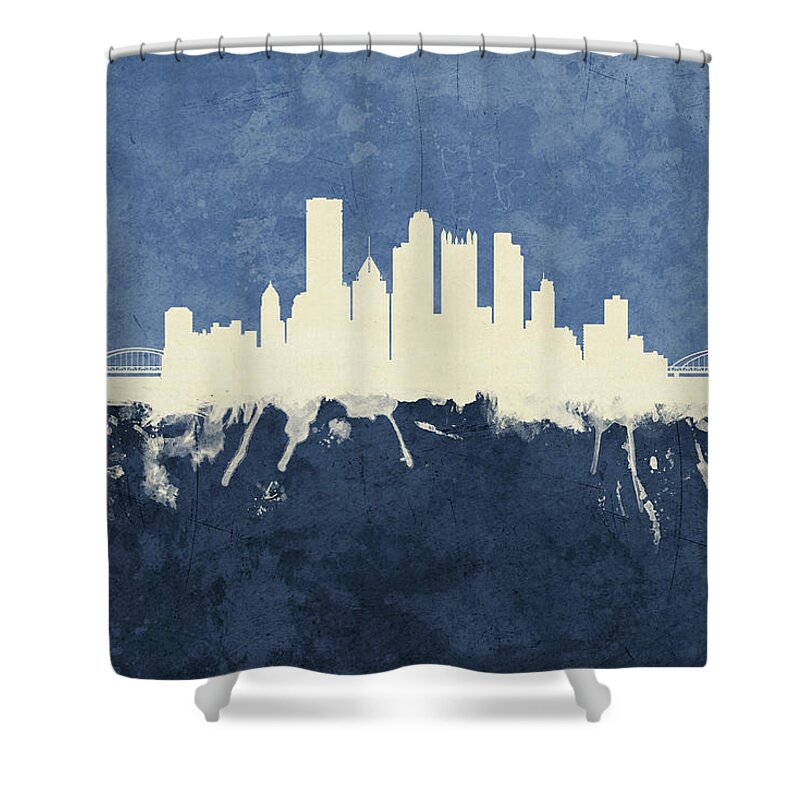 Pittsburgh Shower Curtain featuring the digital art Pittsburgh Pennsylvania Skyline by Michael Tompsett