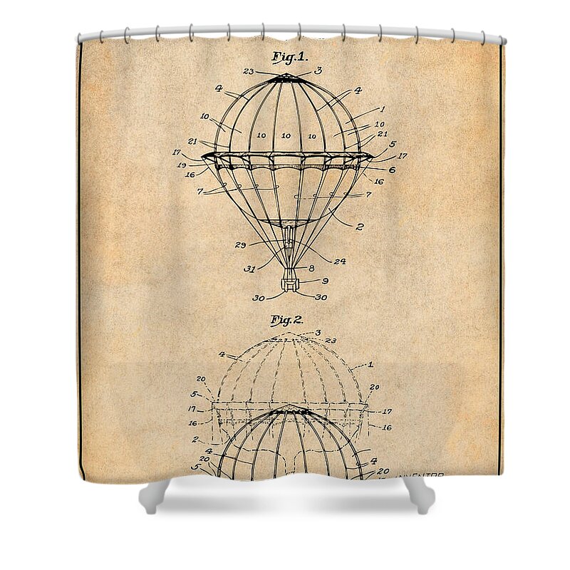 Art & Collectibles Shower Curtain featuring the drawing 1923 Hot Air Balloon Patent Print Antique Paper by Greg Edwards