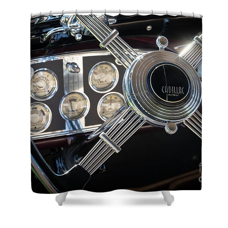 Cadillac Shower Curtain featuring the photograph 1935 Cadillac Steering and Dash by Dennis Hedberg