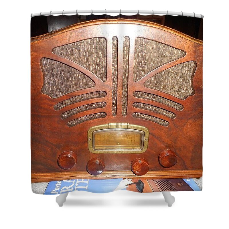 Model Shower Curtain featuring the painting 1936 EMERSON TUBE RADIO Model 111 by Celestial Images