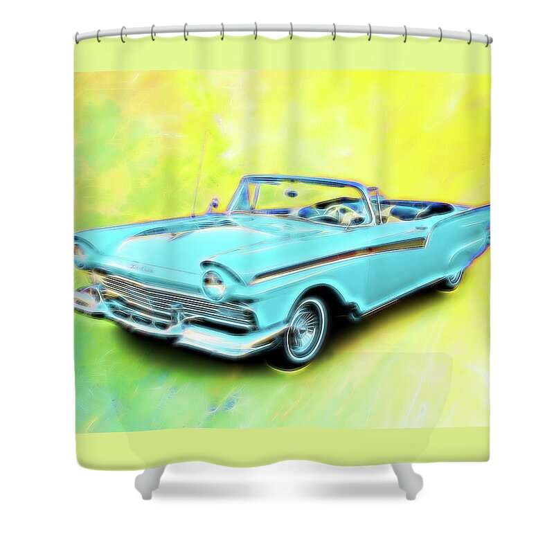 1957 Ford Fairlane Convertable Shower Curtain featuring the digital art 1957 Ford Fairlane convertable by Rick Wicker