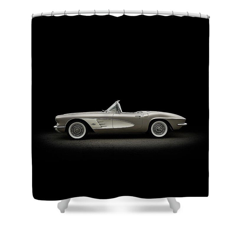 Corvette Shower Curtain featuring the digital art 1961 Corvette by Douglas Pittman