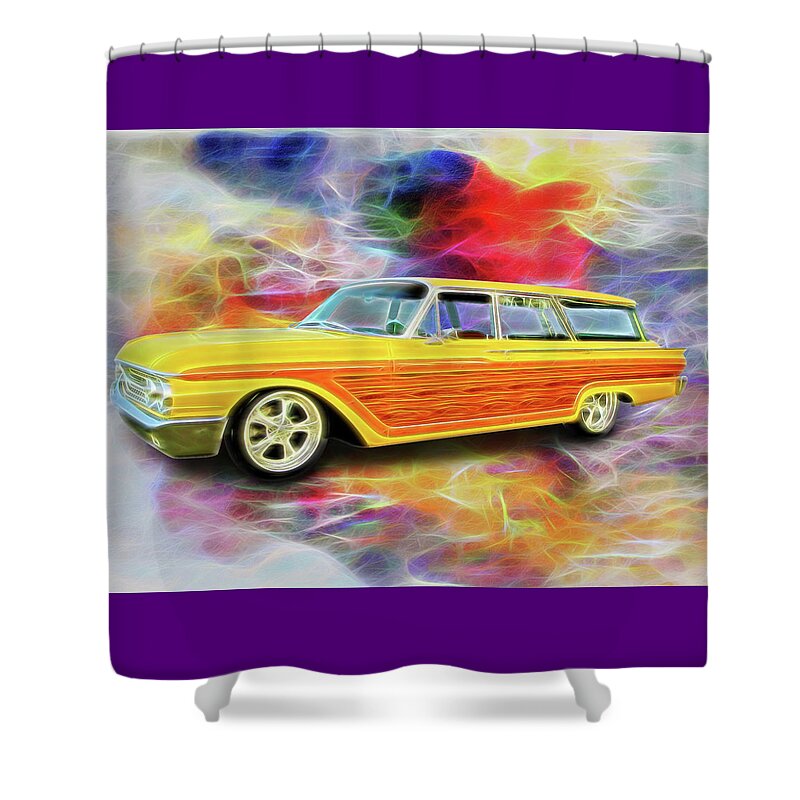1961 Ford Wagon Shower Curtain featuring the digital art 1961 Ford Wagon by Rick Wicker