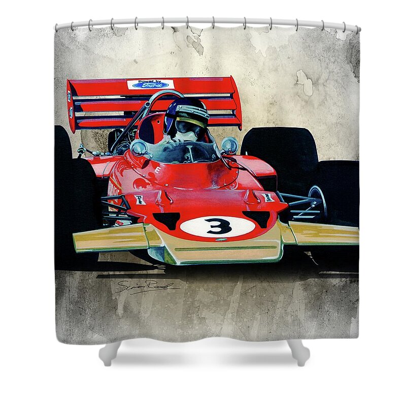 Art Shower Curtain featuring the painting 1970 Lotus 72 by Simon Read