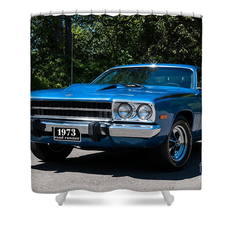 1973 Roadrunner Shower Curtain featuring the photograph 1973 Plymouth Roadrunner by Anthony Sacco