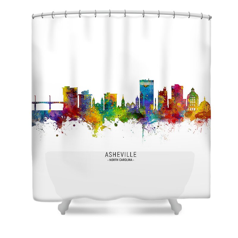 Asheville Shower Curtain featuring the digital art Asheville North Carolina Skyline #2 by Michael Tompsett