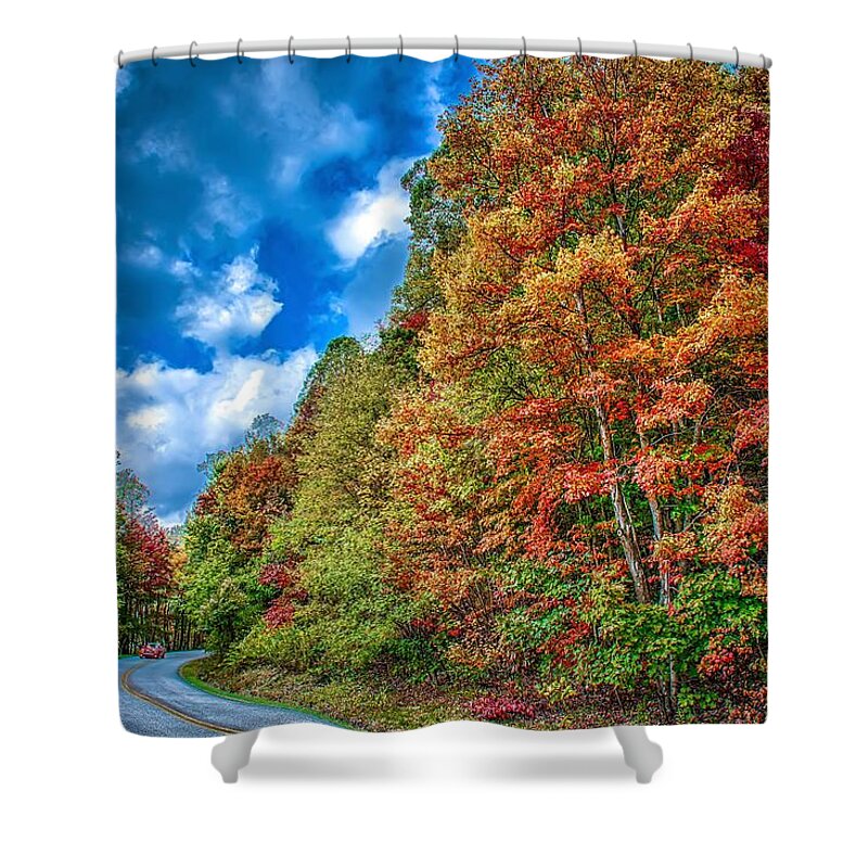 Blue Shower Curtain featuring the photograph Blue Ridge And Smoky Mountains Changing Color In Fall #2 by Alex Grichenko