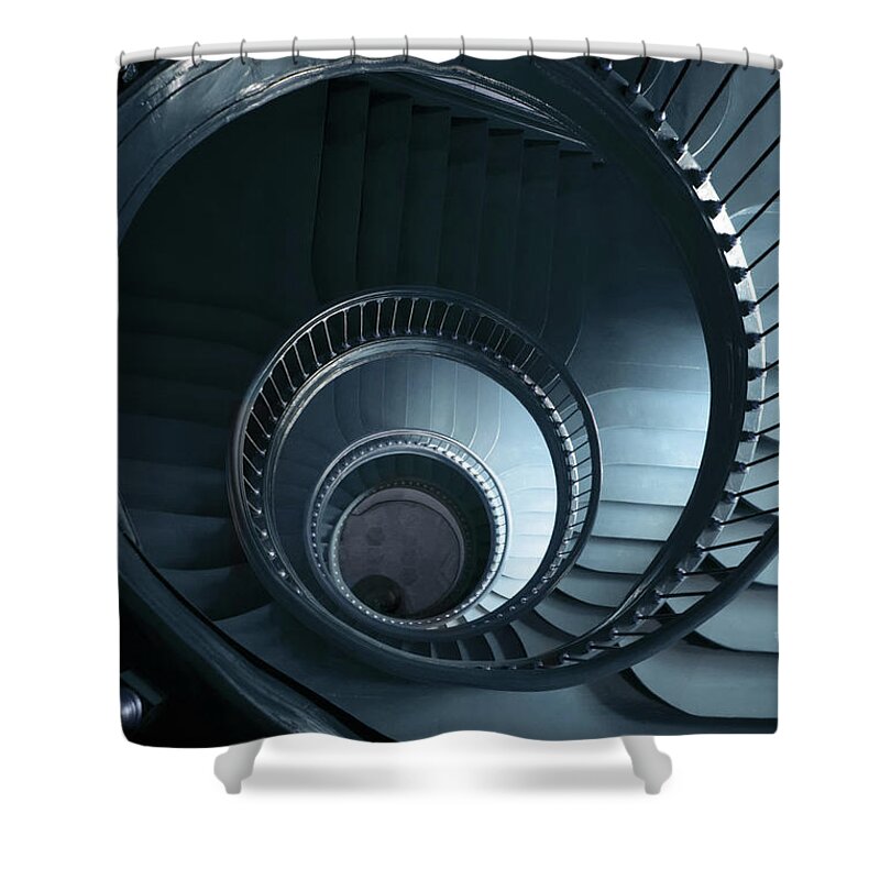 Architecture Shower Curtain featuring the photograph Blue spiral staircase #2 by Jaroslaw Blaminsky