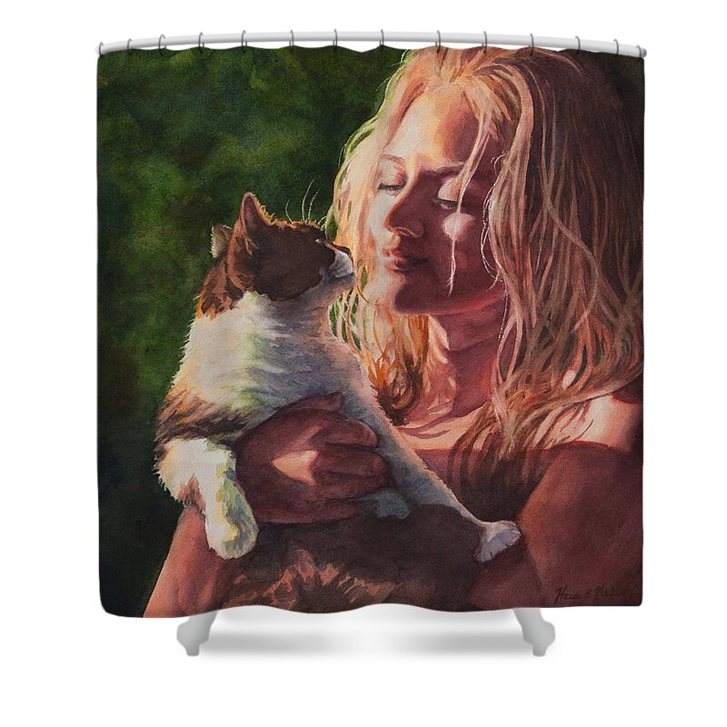 Portrait Shower Curtain featuring the painting But you're WET #2 by Heidi E Nelson