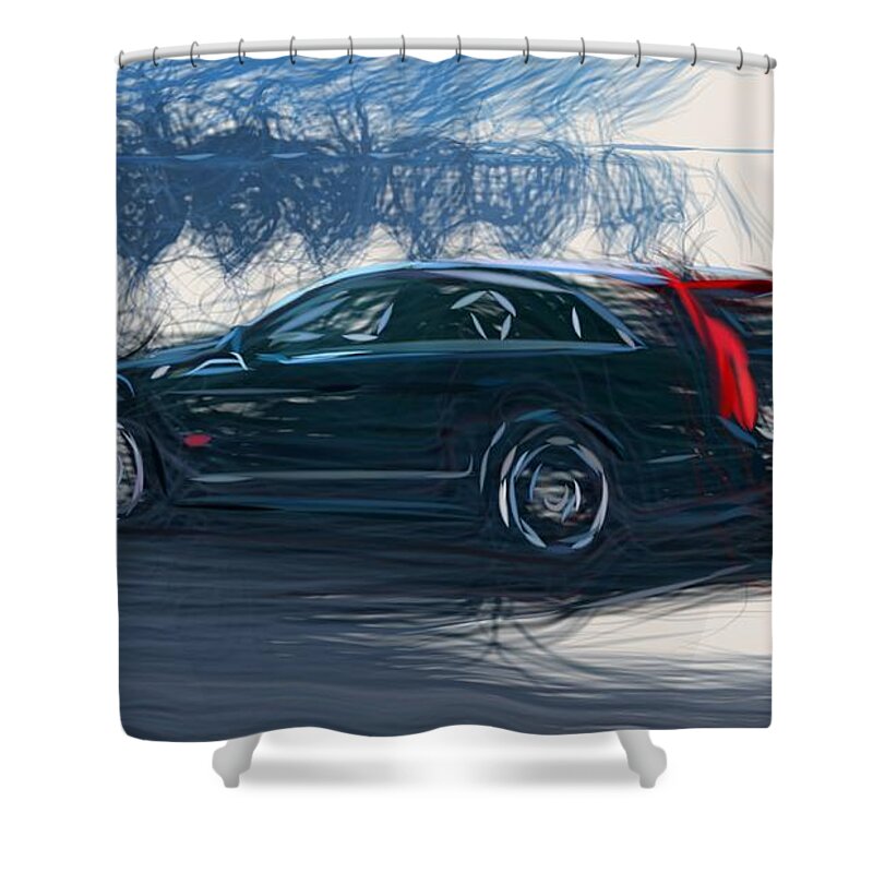 Cadillac Shower Curtain featuring the digital art Cadillac CTS V Sport Wagon Draw #2 by CarsToon Concept
