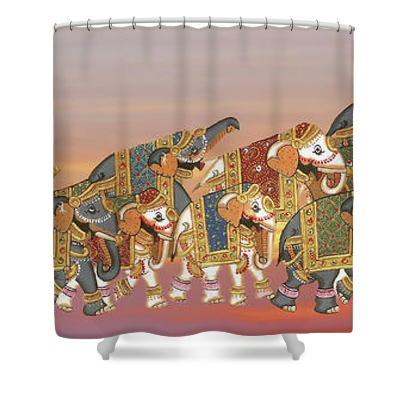 Caparison Shower Curtain featuring the digital art Caparisoned elephants  #2 by Steve Estvanik