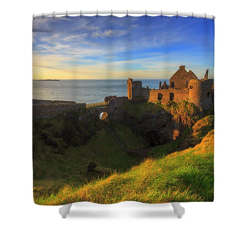 Estock Shower Curtain featuring the digital art Dunluce Castle, Northern Ireland #2 by Maurizio Rellini