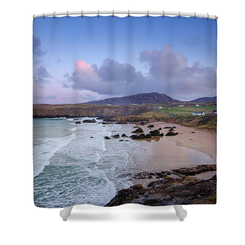 Durness Shower Curtain featuring the mixed media Durness by Smart Aviation