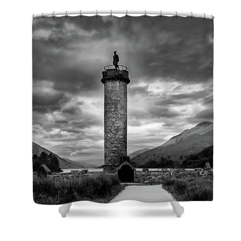 Glenfinnan Monument Shower Curtain featuring the mixed media Glenfinnan Monument by Smart Aviation