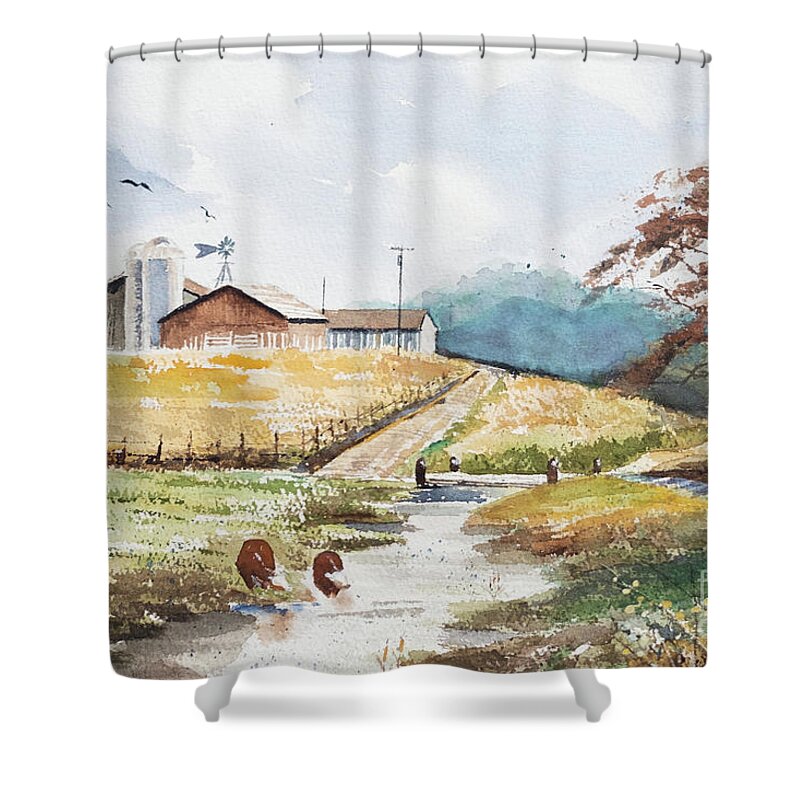Watercolor Shower Curtain featuring the painting Grazing #2 by Betty LaRue
