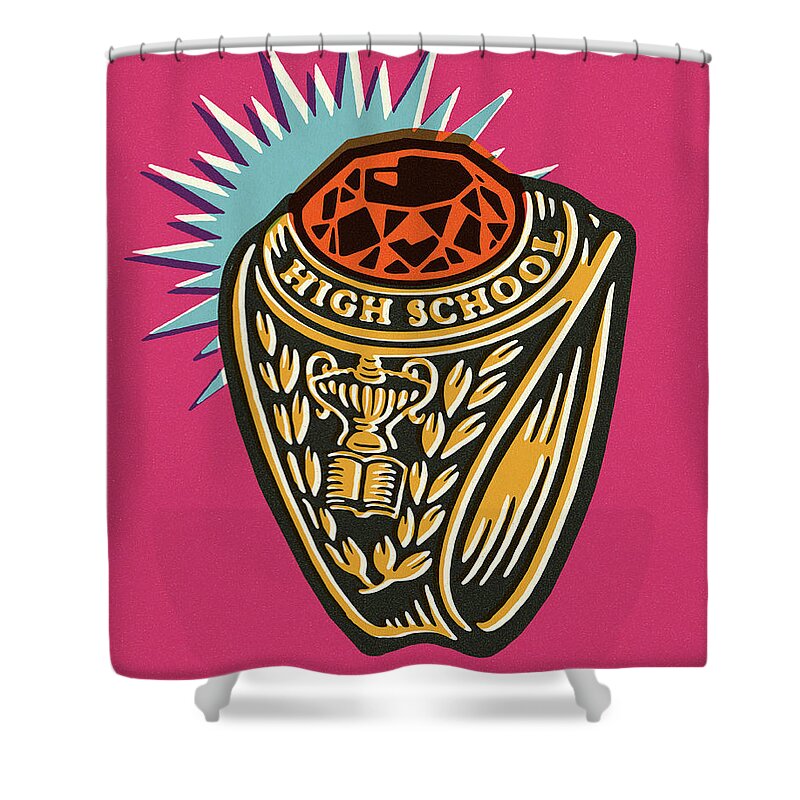 Accessories Shower Curtain featuring the drawing High School Class Ring #2 by CSA Images