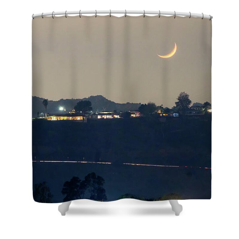 Night Shower Curtain featuring the photograph Hollywood Hills And Valley At Night Near Hollywood Sign #2 by Alex Grichenko