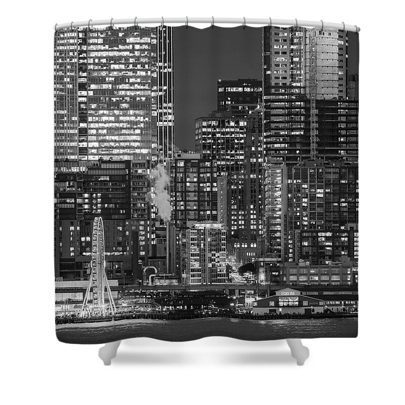 Photography Shower Curtain featuring the photograph Illuminated City At Night, Seattle #2 by Panoramic Images