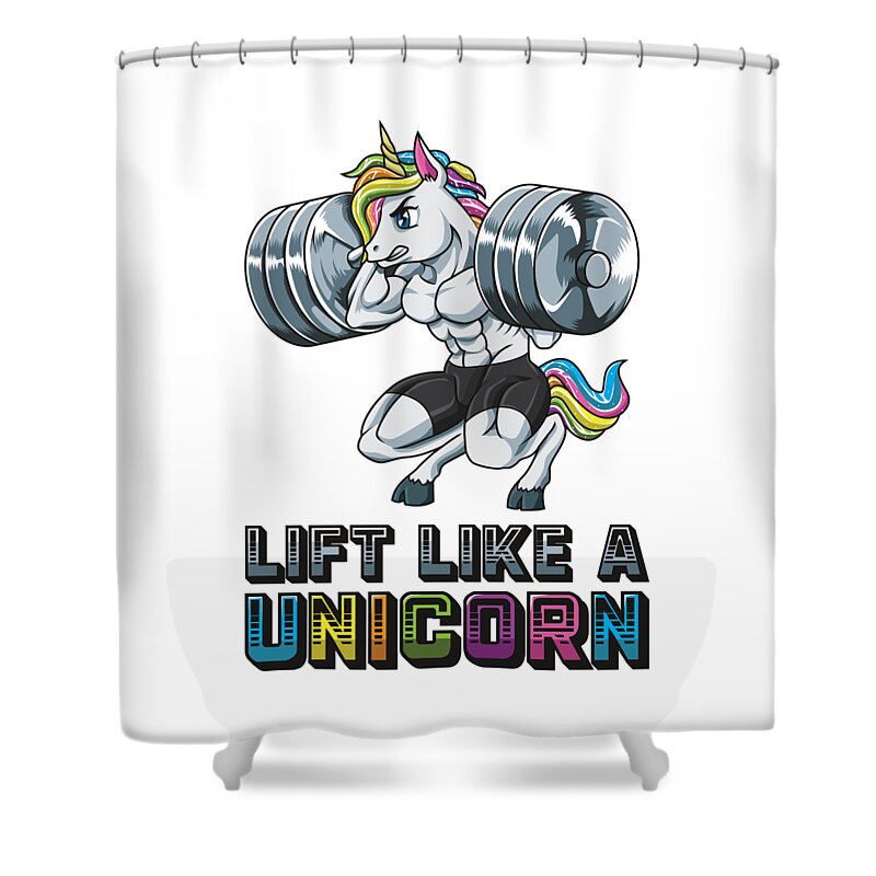 Fitness Shower Curtain featuring the digital art Lift Like A Unicorn Fitness Weightlifting Muscle #2 by Mister Tee