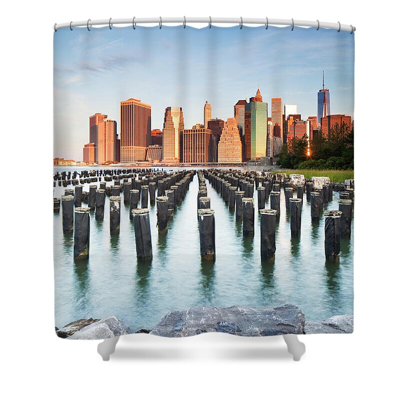 Estock Shower Curtain featuring the digital art New York City, Manhattan Skyline #2 by Luigi Vaccarella