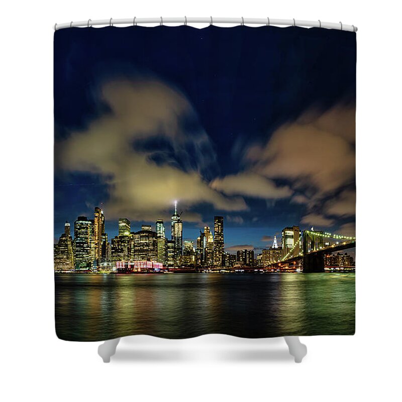 Skyline Shower Curtain featuring the photograph NYC at night #2 by Roni Chastain