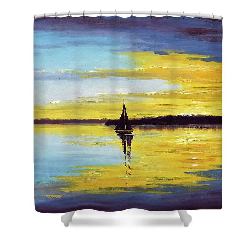 Nature Shower Curtain featuring the painting Ocean sunset by Graham Gercken